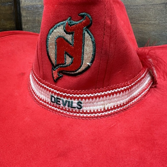 Vintage ajd New Jersey Devils Cowboy Hat Red Stetson Style‎ Rare